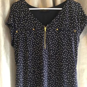 Navy blue and white polka dot top
